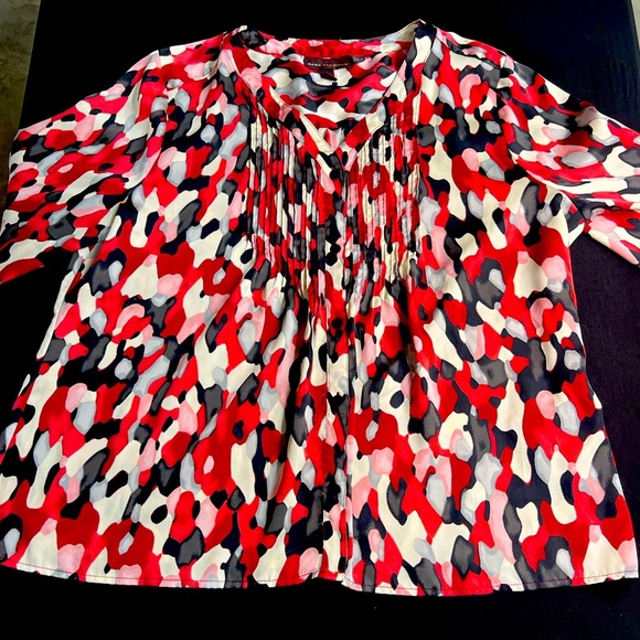 Dana Buchman V Neck Pin Tuck Button Down Blouse size XL ptp 24 - Picture 1 of 8